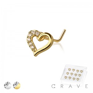 12PCS OF CZ SIDE HEART 316L SURGICAL STEEL L-SHAPE NOSE BOX